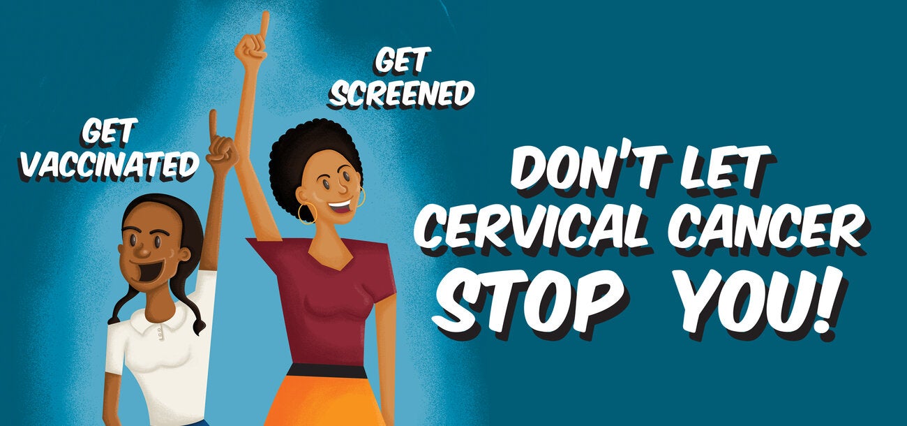 Banner of the cervical cancer campaign, showing a girl and  a woman
