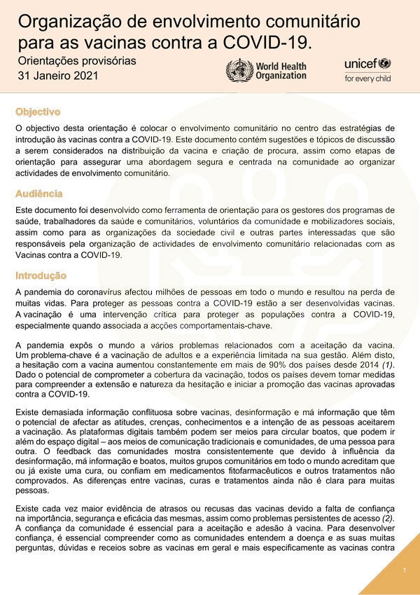 Organização de envolvimento comunitário para as vacinas contra a COVID-19