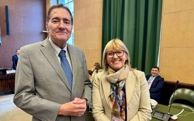 Dr. Jarbas Barbosa with Dr. Cristina Lustemberg from Uruguay at the WHA 79