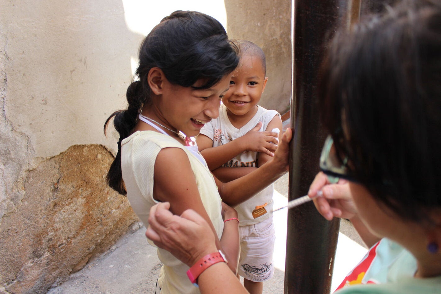 Child receives vaccine 