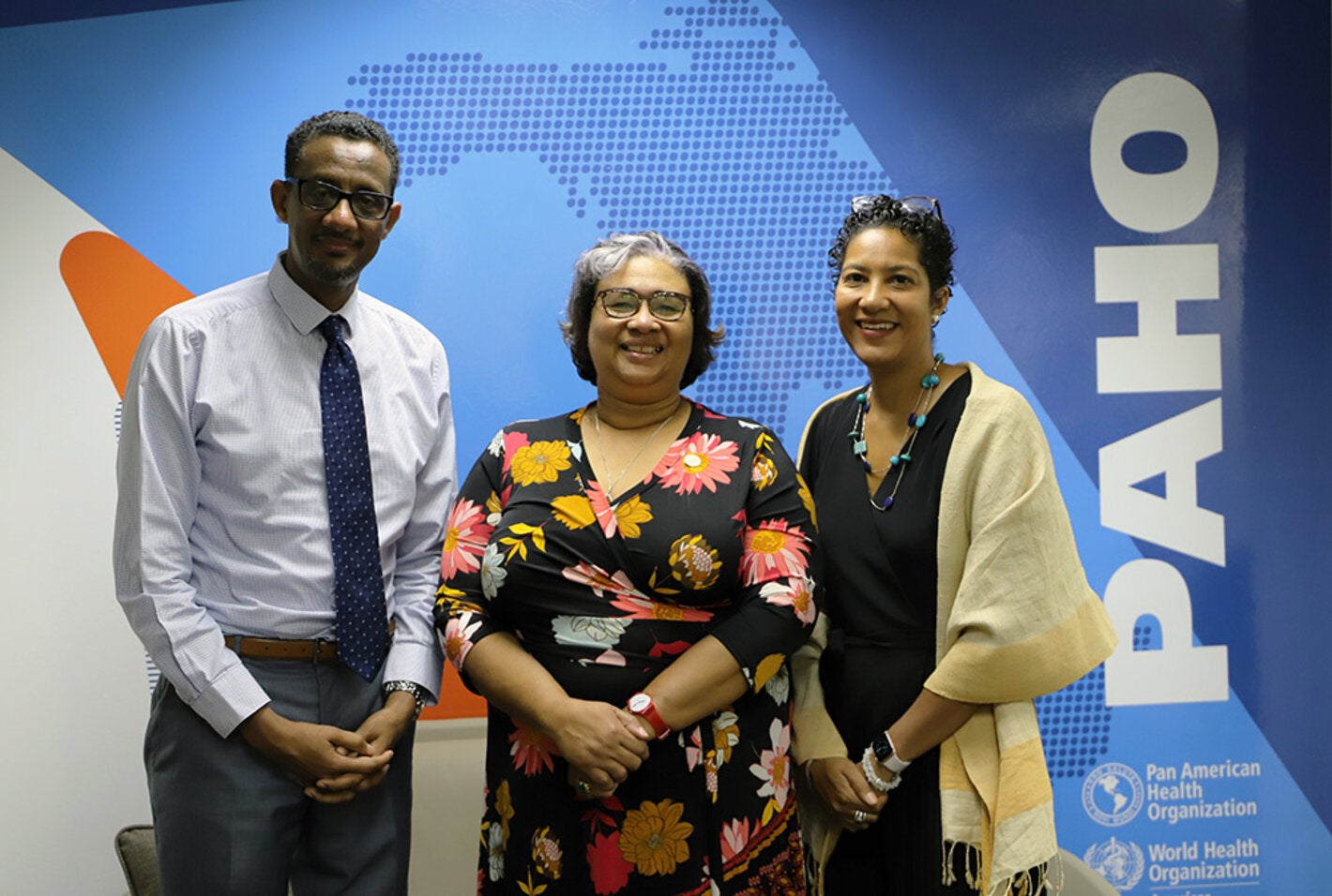 From left, Dr Yitades Gebre, PAHO/WHO Representative for Barbados and the Eastern Caribbean Countries, Dr Joy St John, Executive Director, Caribbean Public Health Agency and Mrs Jessie Schutt-Aine, Sub-Regional Program Coordinator, Caribbean