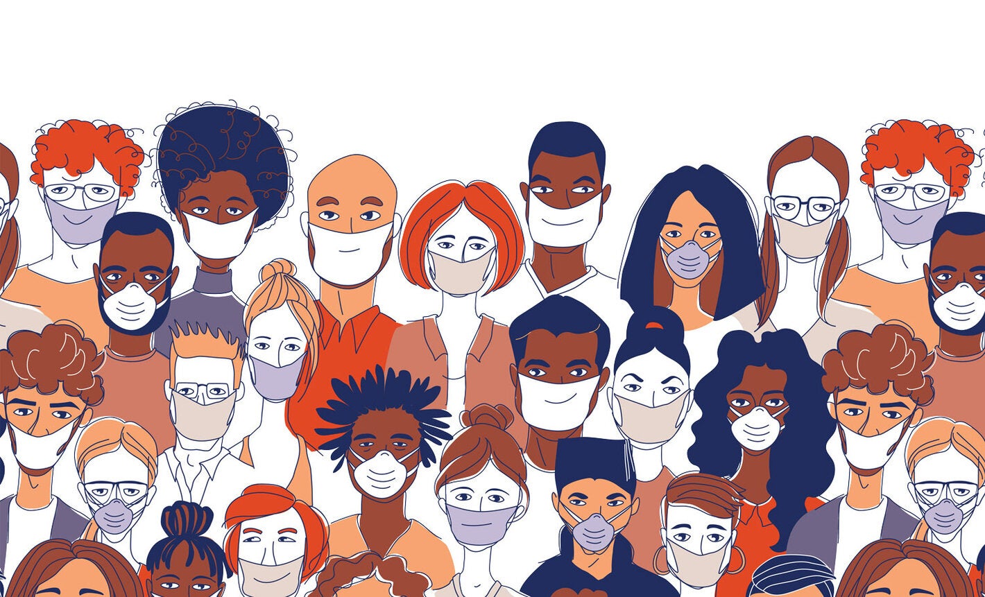 Group of diverse people wearing masks