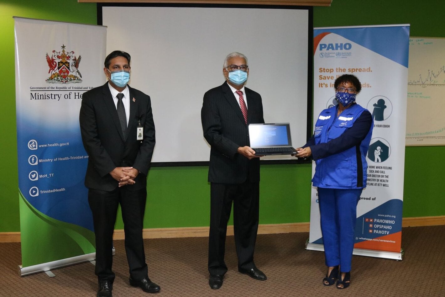 From L-R: Dr. Roshan Parasram, Chief Medical Officer; The Honorable Terrence Deyalsingh, Minister of Health; and Dr. Erica Wheeler, PAHO/WHO Representative