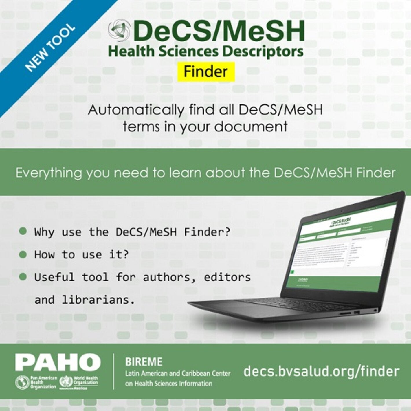 speler Beraadslagen gevangenis BIREME launches new tool DeCS/MeSH Finder - PAHO/WHO | Pan American Health  Organization