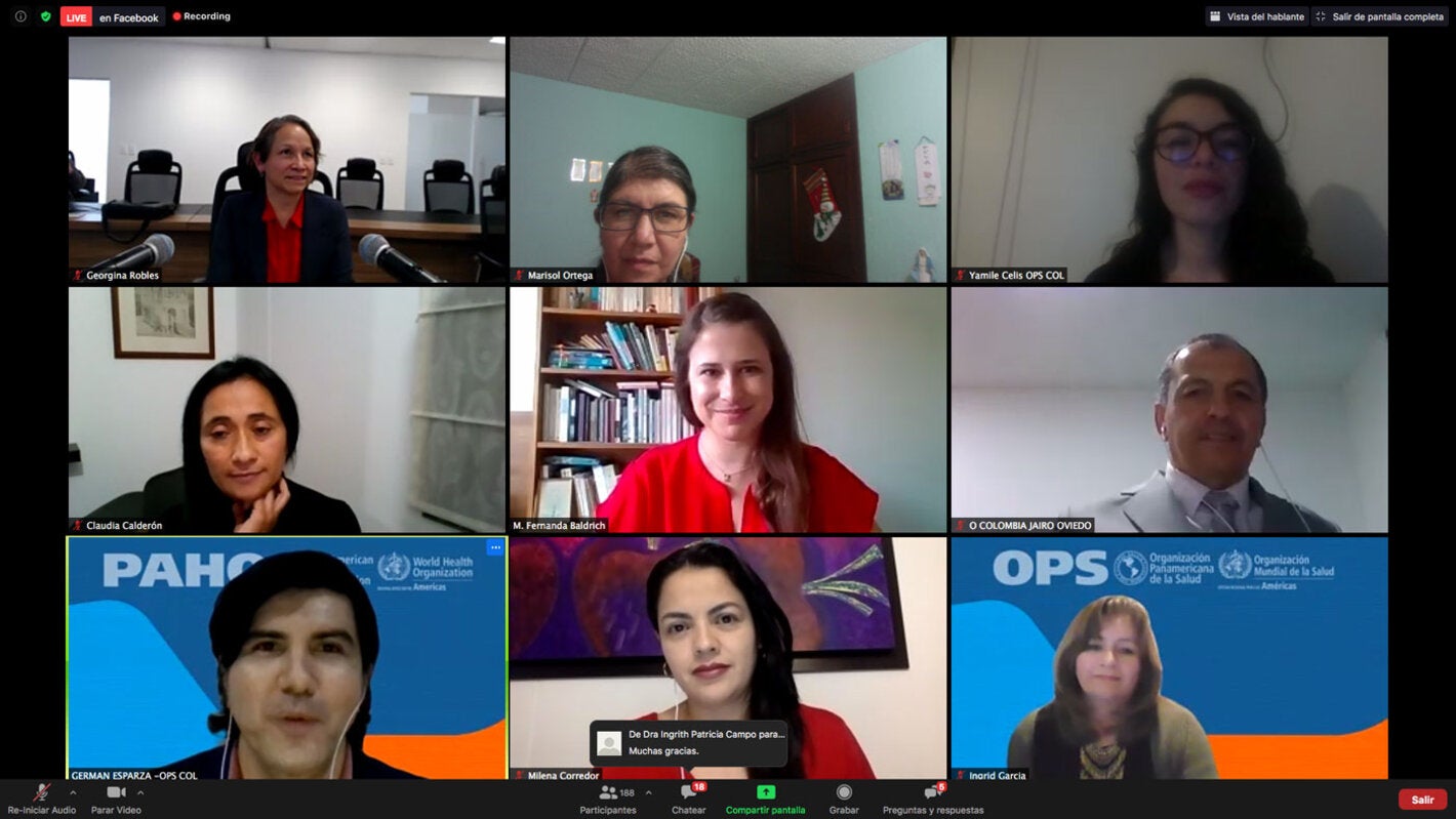 Pantalla de zoom donde aparecen los expositores