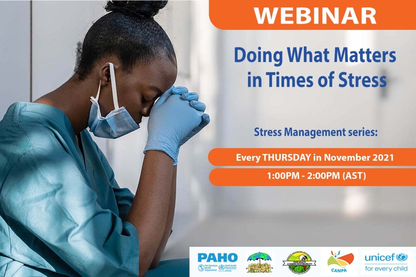 Webinar flyer on stress management