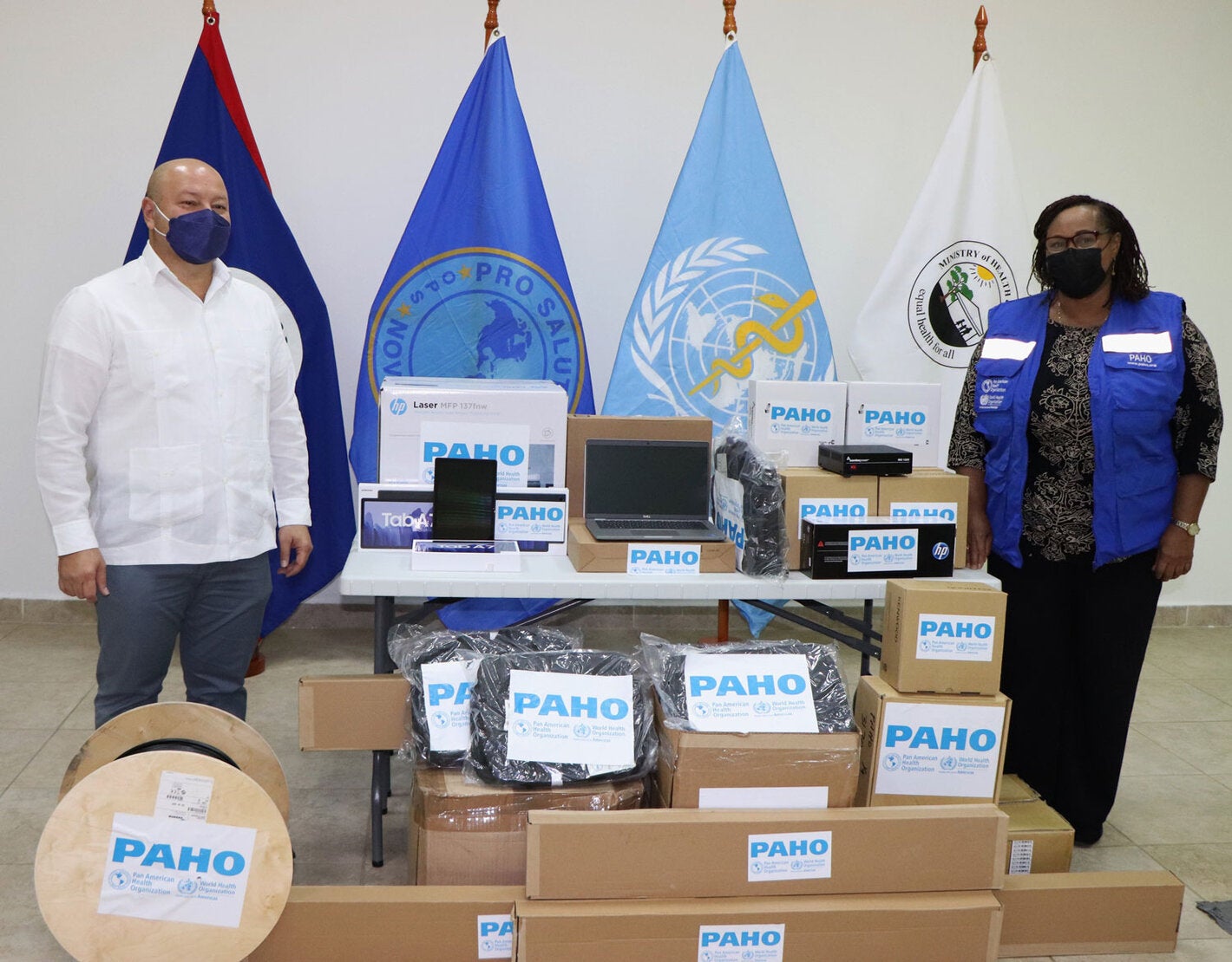 PAHO/WHO Belize handover IT equipment to the MoHW