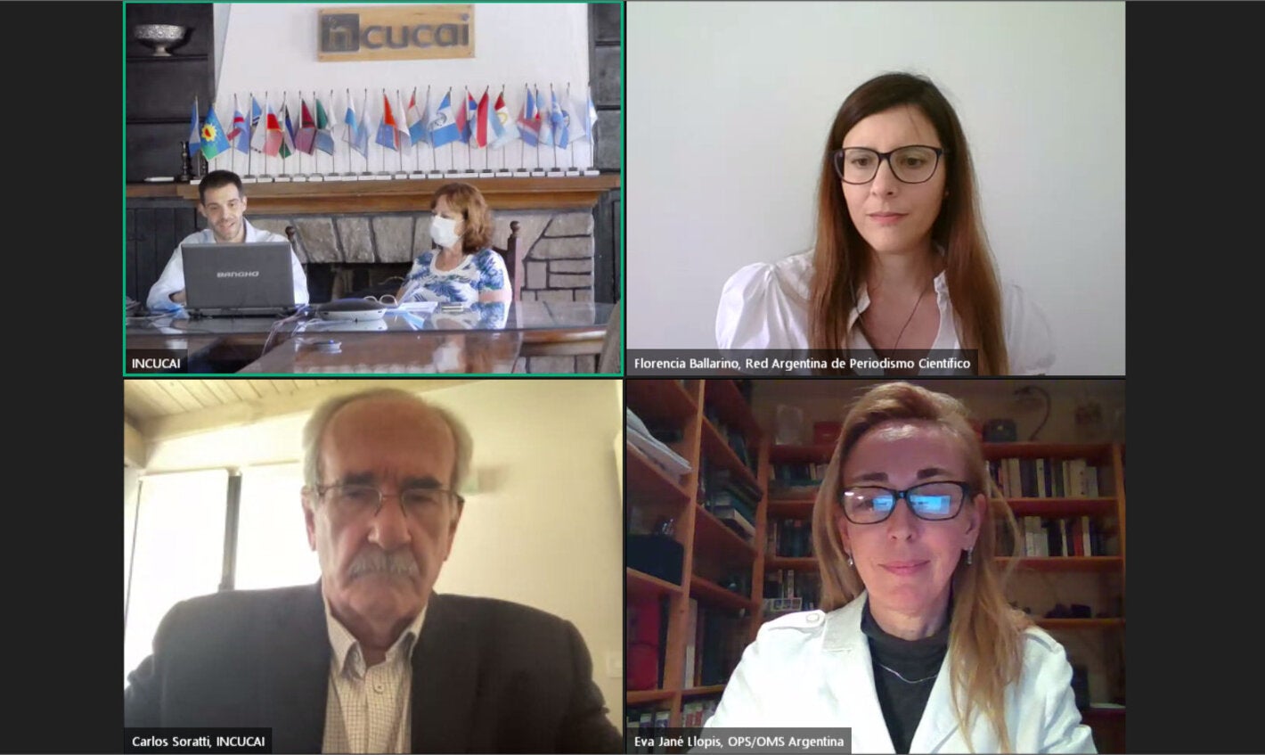 Autoridades de OPS, INCUCAI y la Red Argentina de Periodismo Científico en el evento de presentación