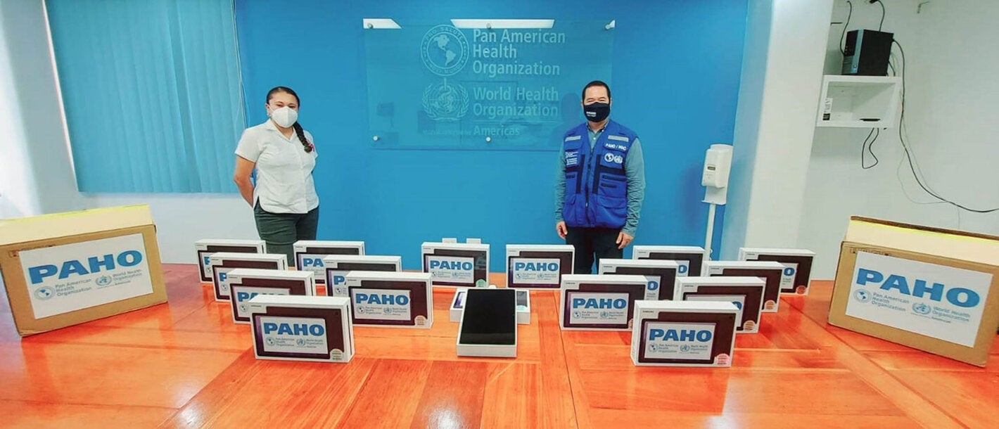 PAHO Belize donate tablets for contact tracers for the MoHW