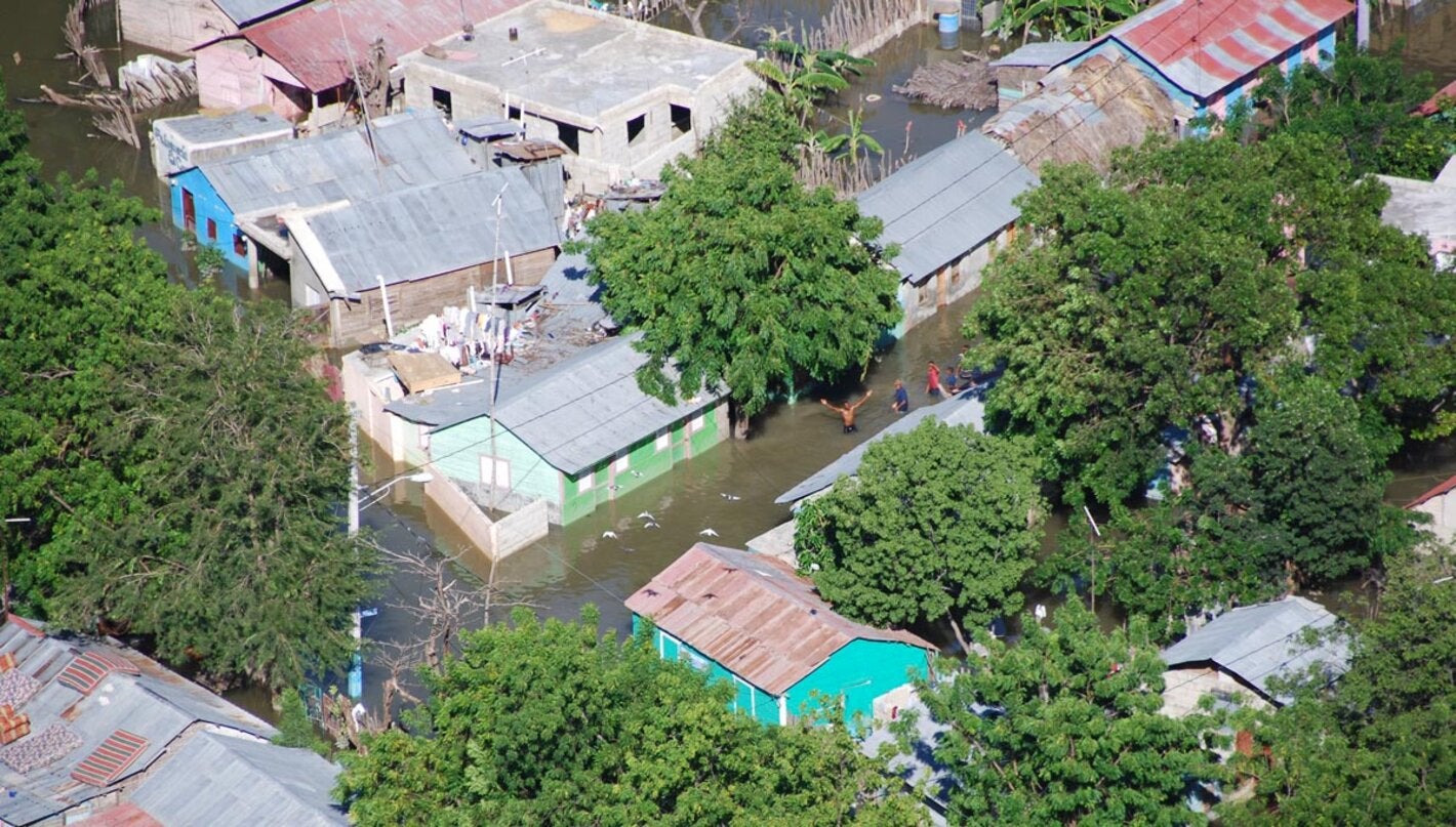 Aerial view of flooded area