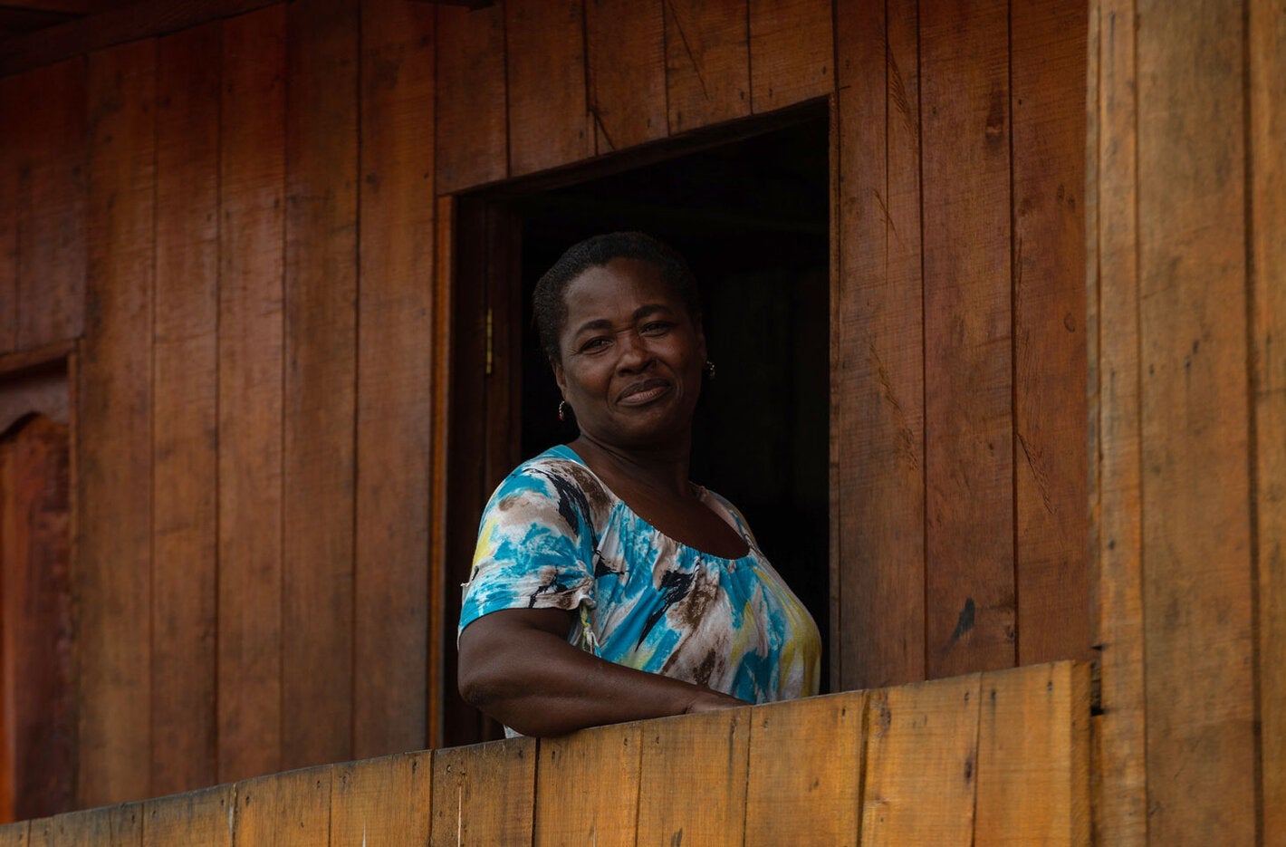 Woman looking out the window