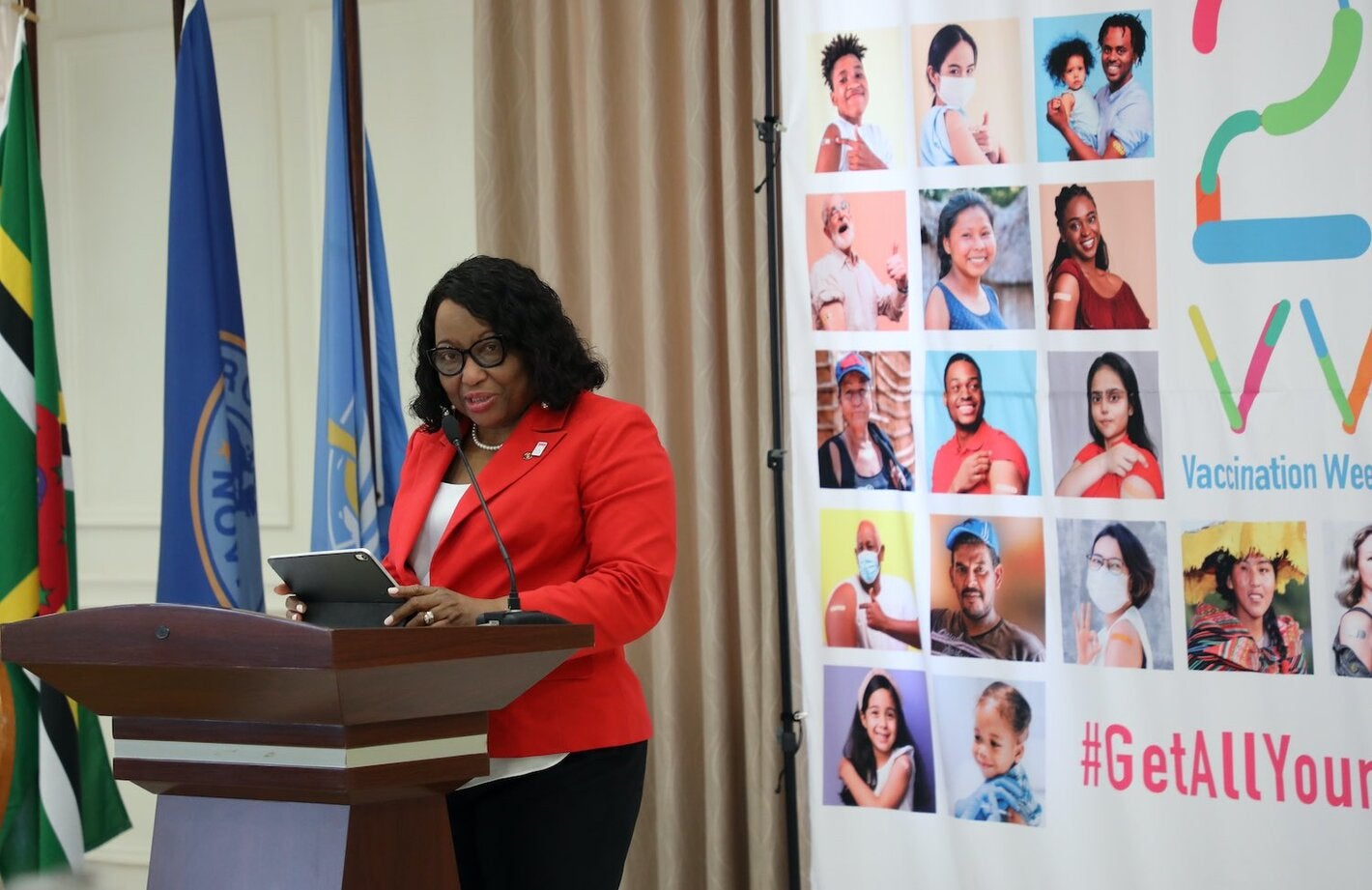 PAHO Director during the launch of Vaccination Week