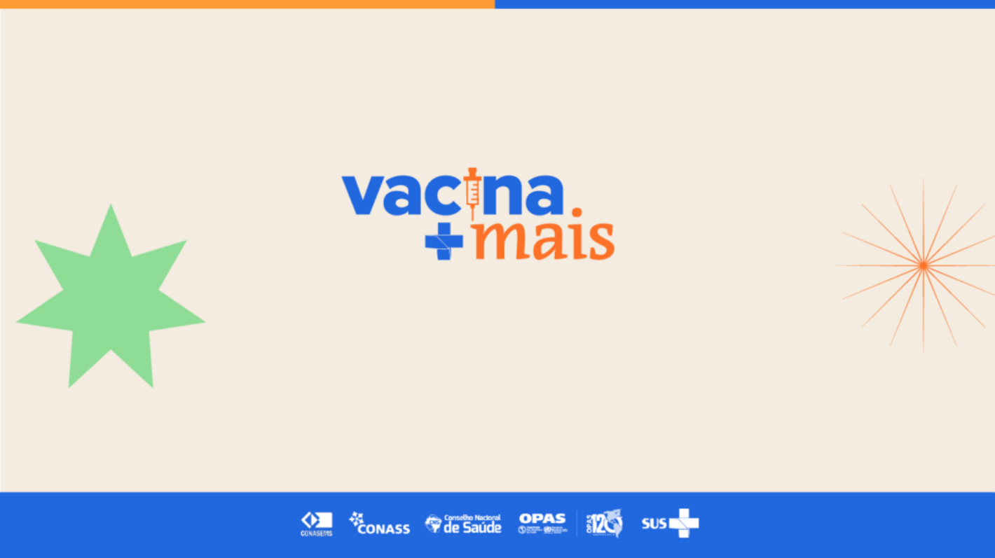 Banner com a identidade visual da campanha Vacina Mais