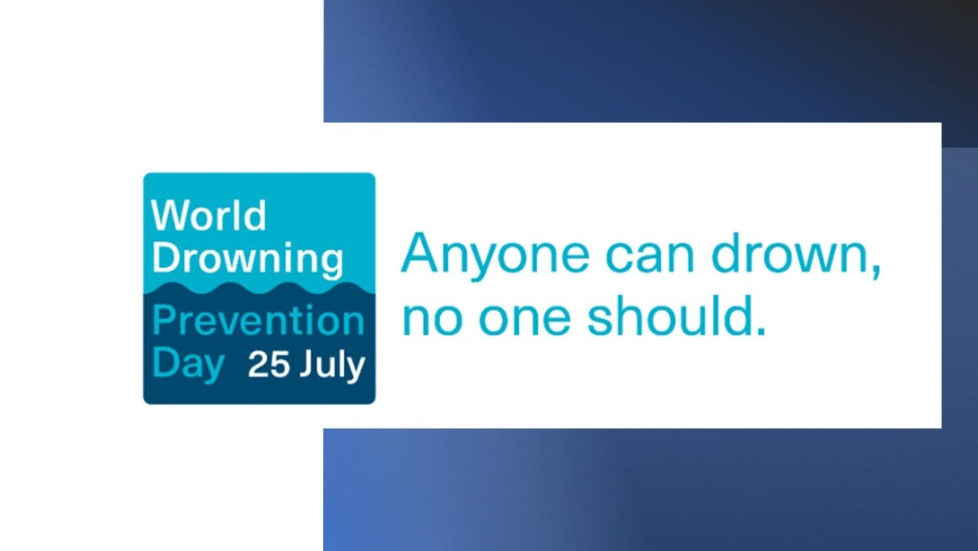 Illustration with the words World Drowning Prevention Day and the slogan: Anyone can drown, no one should