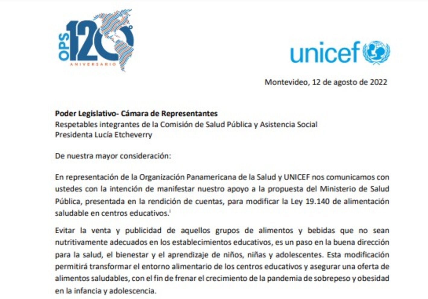 Carta OPS Unicef