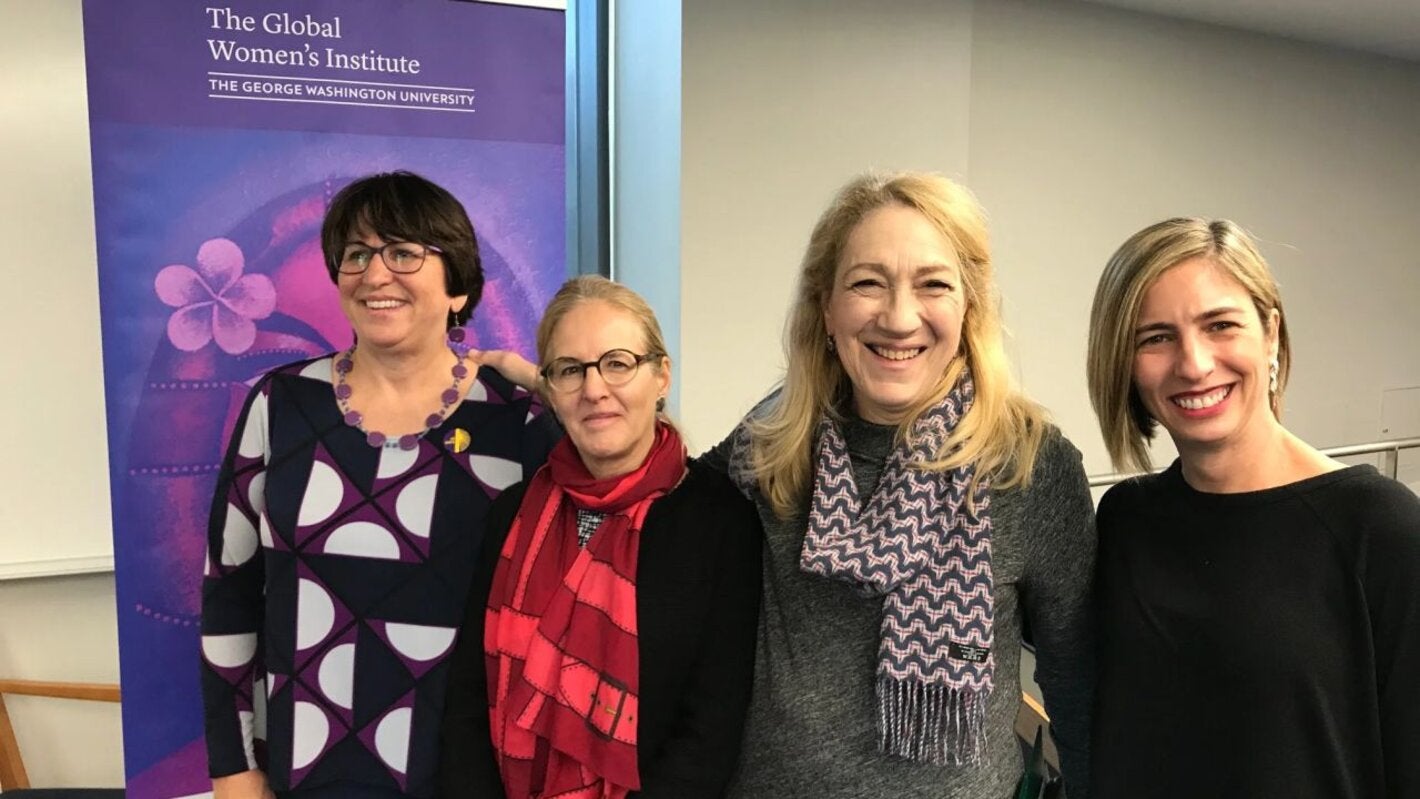 Photo: Mary Ellsberg, Director of the Global Women's Institute at the George Washington University; Claudia Garcia Moreno, Lead on violence against women at WHO; Lynn Goldman, Dean of the Milken Institute School of Public Health (GWU); Alessandra Guedes, Regional Advisor on Family Violence at PAHO.