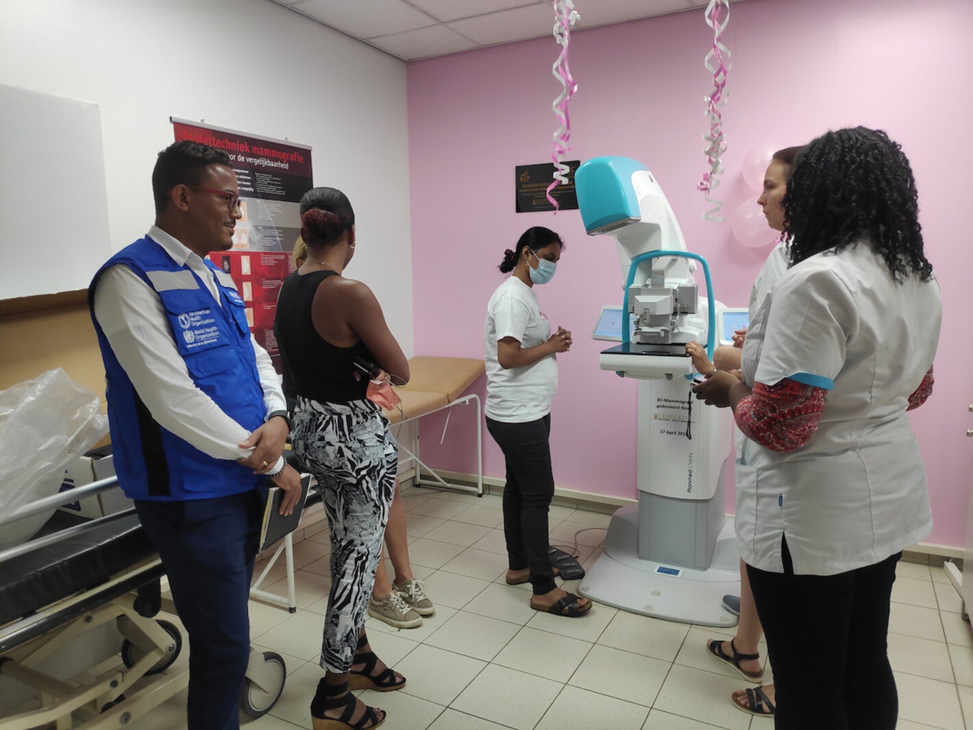 PAHO/WHO Suriname Health System and Services Advisor Dr. Rosmond Adams, and Radiographers during the one-week Digital Mammography Training in the Academic Hospital Paramaribo 