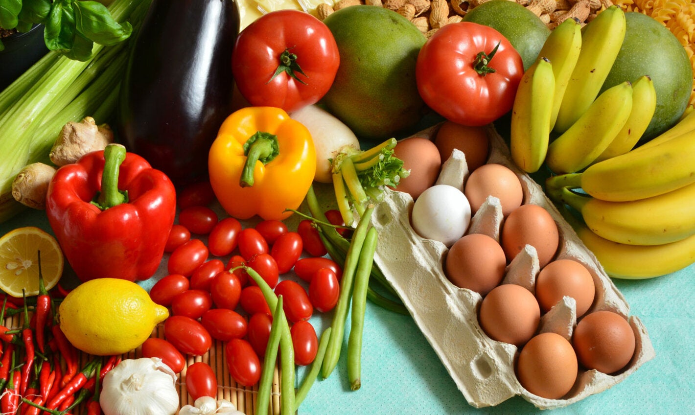 Fruits, vegetables, and eggs