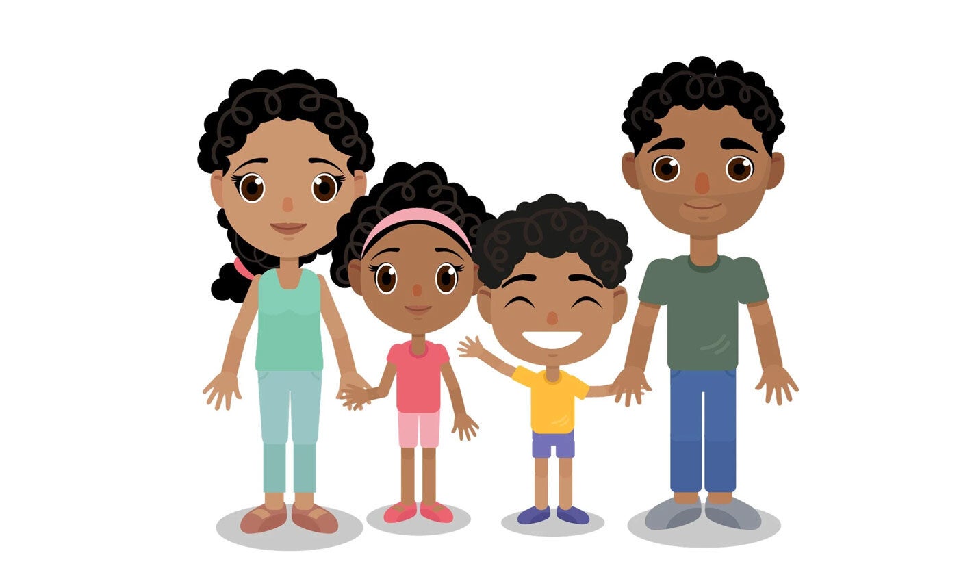 illustration of a family of four: mom, girl, boy and dad