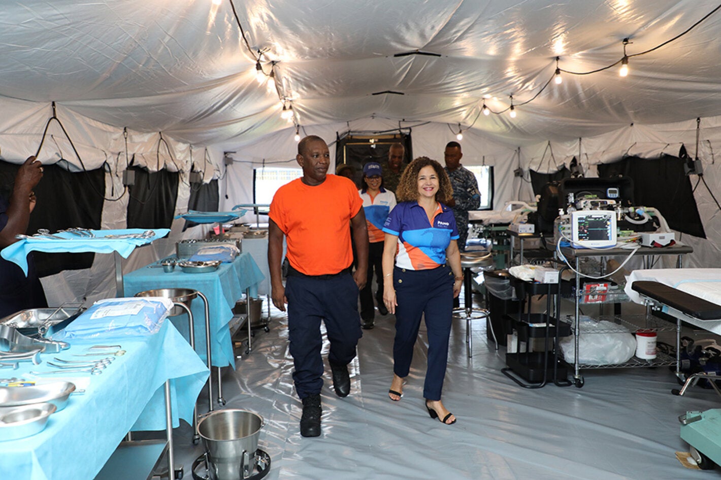 Touring a field medical facility