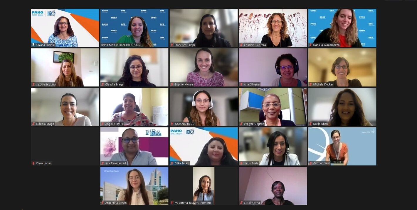 Asistentes a la reunión virtual para desarrollar la herramienta de evaluación rápida de servicios de atención posterior a la violencia sexual