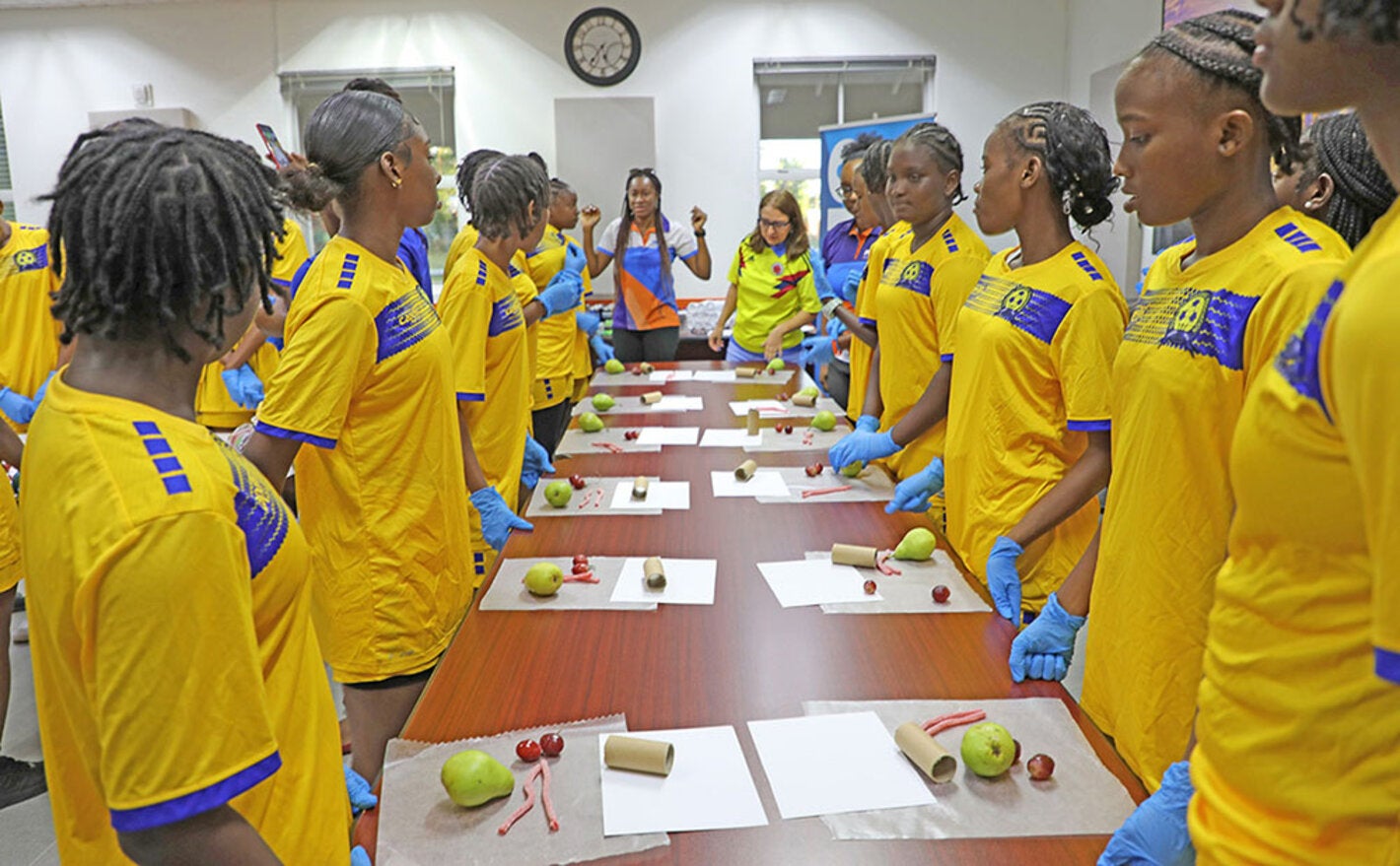 Adolescent girls participating in an educational exercise