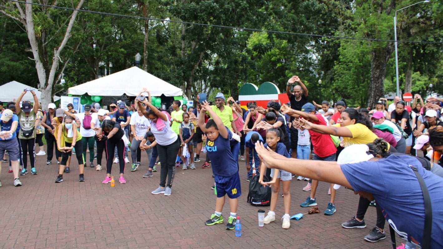 Warmup at the health fair prior to the walk
