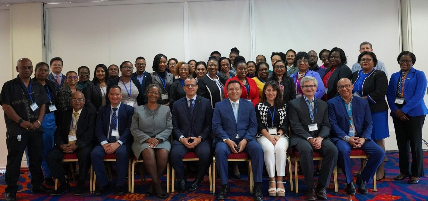 Group photo of participants and facilitators of the Health Labour Market Analysis (HLMA) and Human Resources for Resilient Health Systems (HRH) Caribbean Roadmap Planning Blended Workshops in Trinidad and Tobago