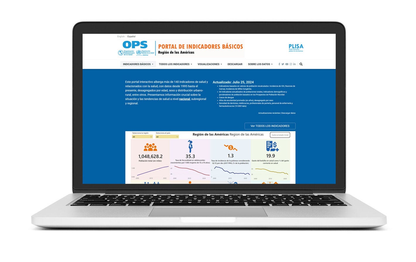 Computador con el Portal de Indicadores Básicos