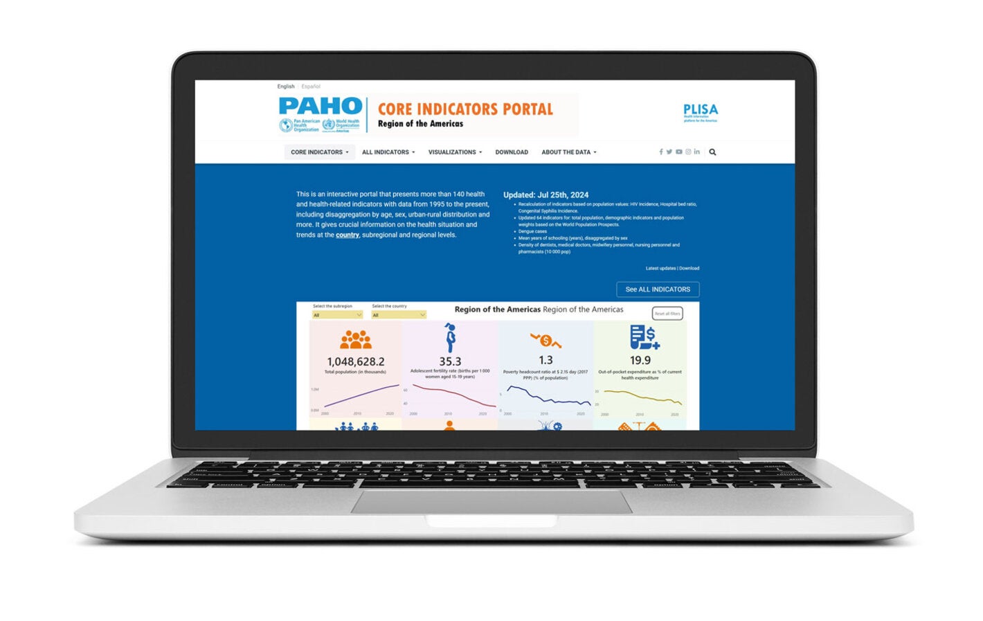 Laptop displaying Basic Indicators website on screen.