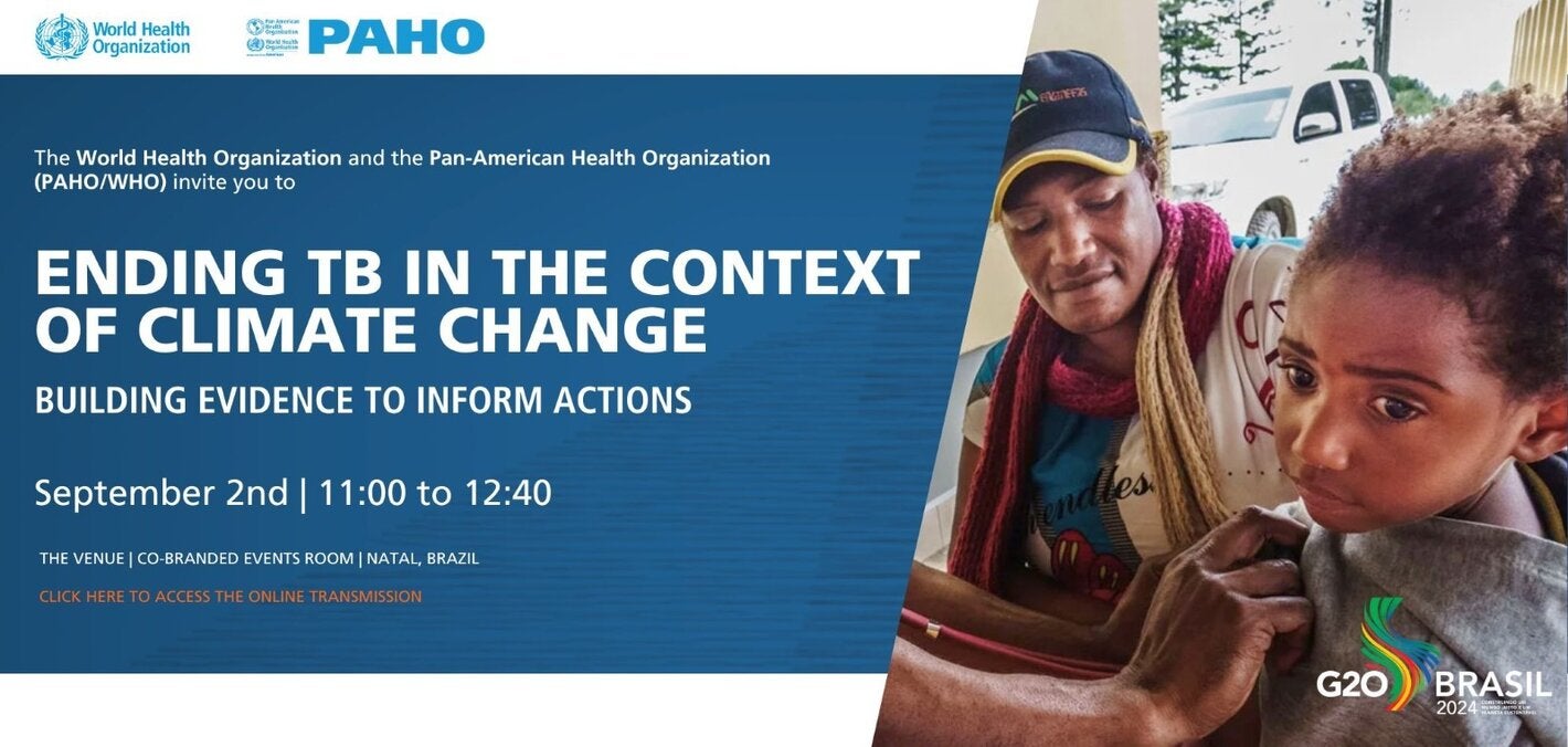 Banner Ending TB  in the context of climate change. Child being checked by health worker