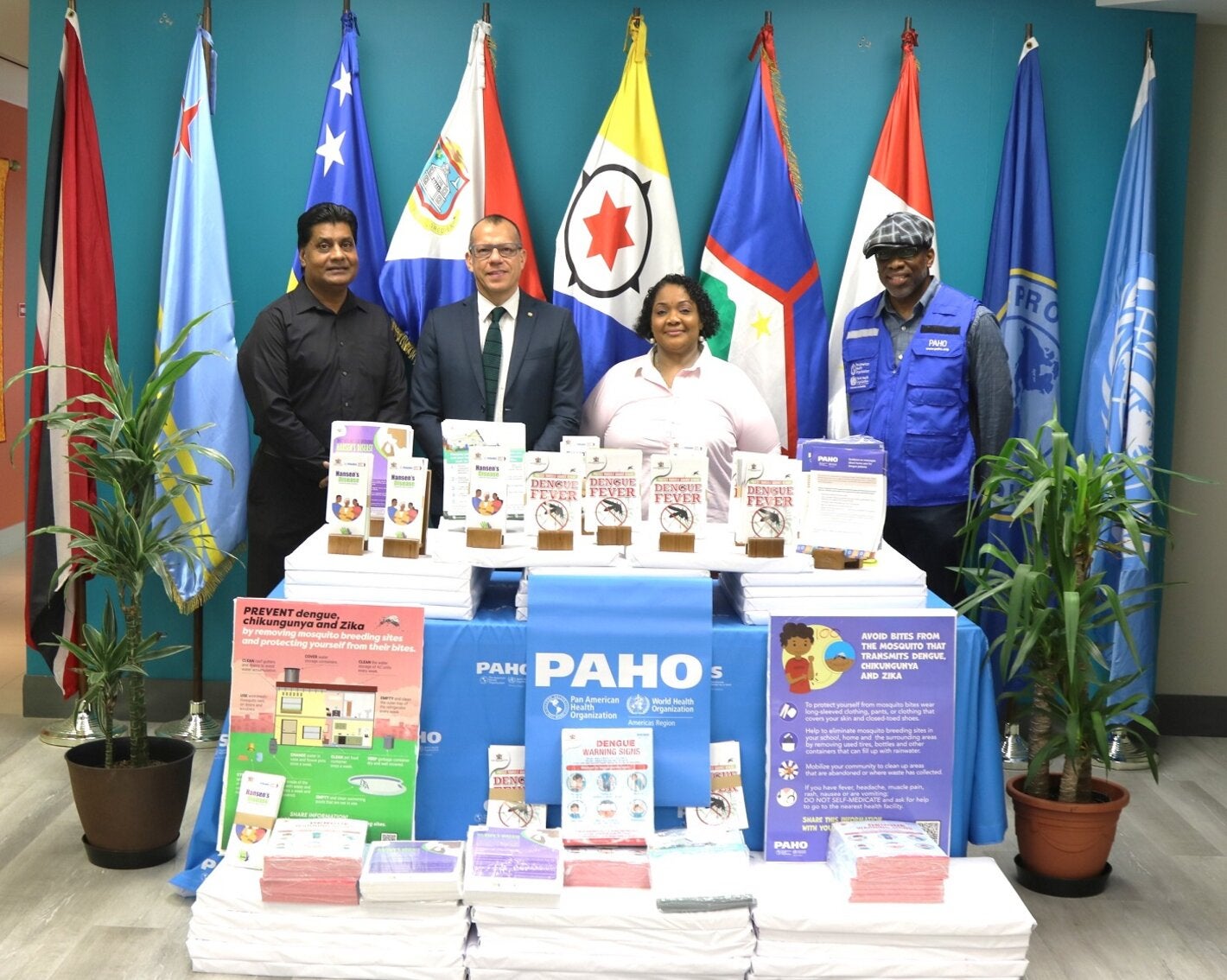L-R (Marlon Teelucksingh, Public Health Education Officer - Port of Spain City Corporation, Dr Gabriel Vivas Francesconi, PAHO/WHO Representative for Trinidad and Tobago and the Dutch Caribbean Islands, Victoria Allum, Chief Executive Officer of the Port of Spain City Corporation, Dr Stephen Nurse-Findlay, Advisor, Communicable Disease Control and Elimination - PAHO/WHO Trinidad and Tobago Office.