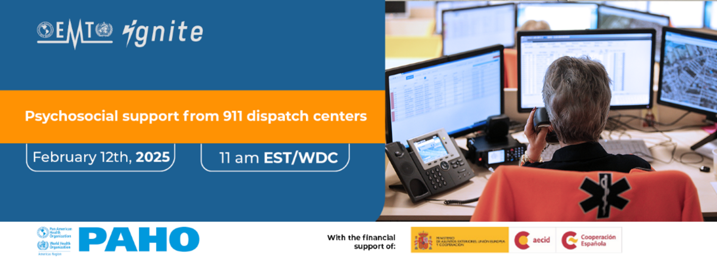 persona frente a monitores de computadora. logo EMT Ignite