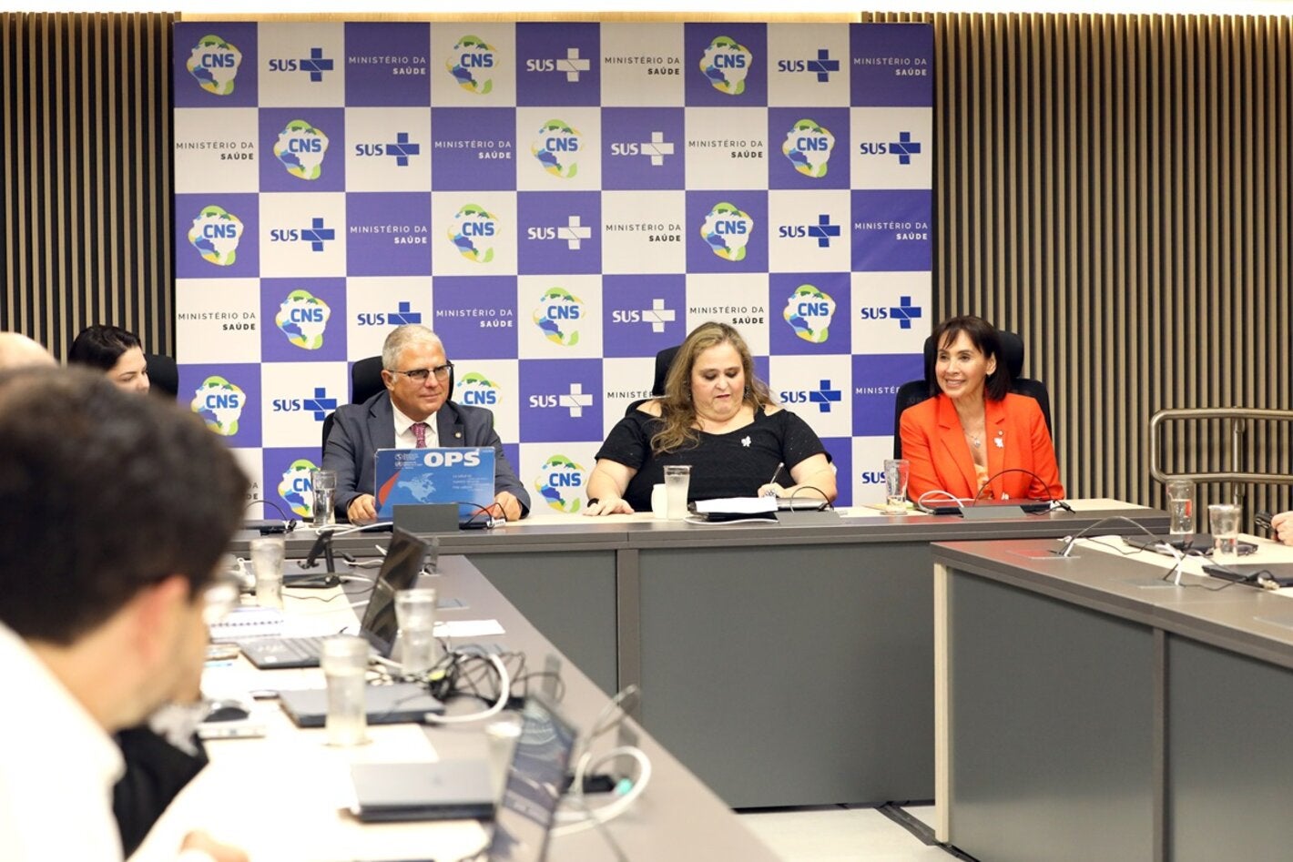 Cristian Morales, Fernanda Magano e Socorro Gross participam de mesa diretora do CNS