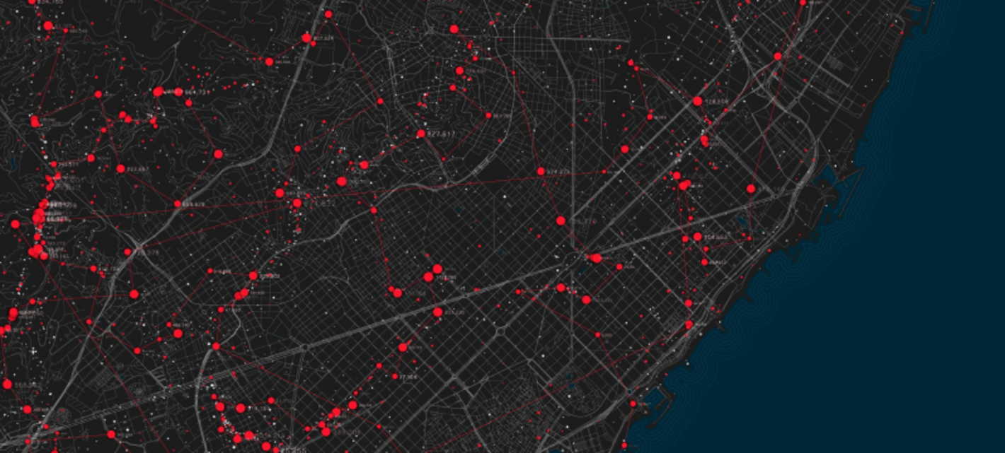 vista aërea de mapa con puntos de geo localización