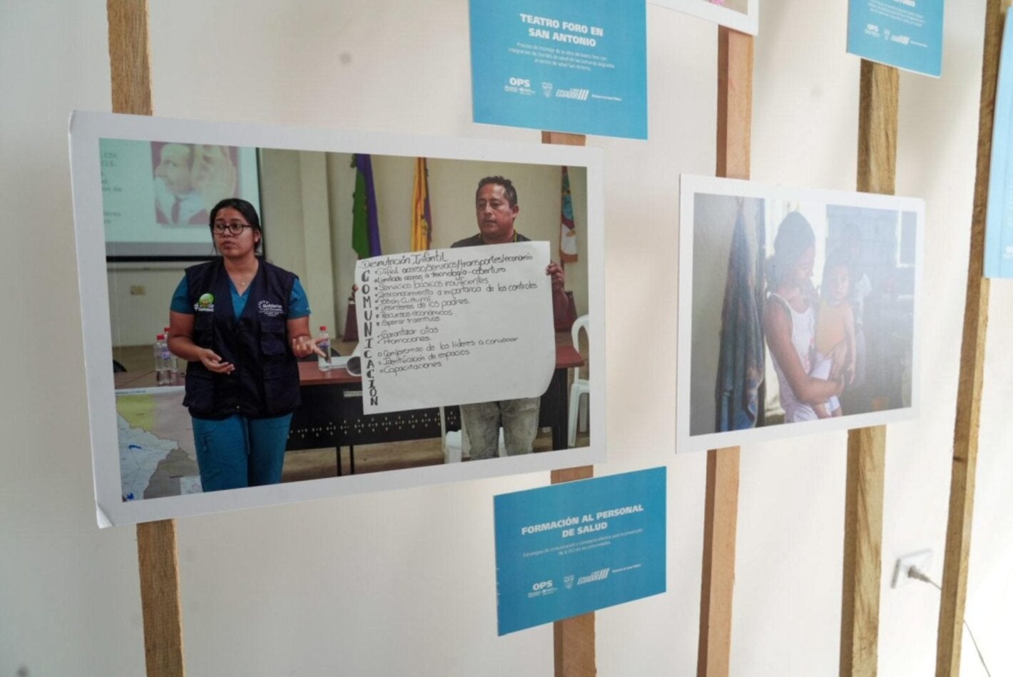 Mural fotográfico que expone las acciones realizadas sobre Desnutrición Crónica Infantil en Santa Elena