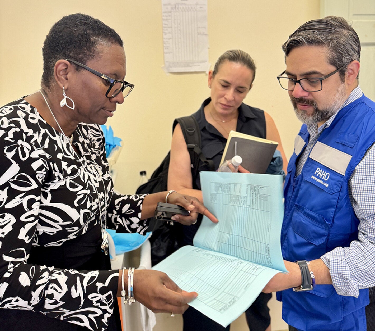 Reviewing documents at a local clinic