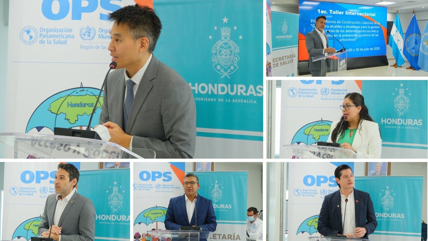 Autoridades inaugurando el evento para construir una guia de dengue para alcaldes