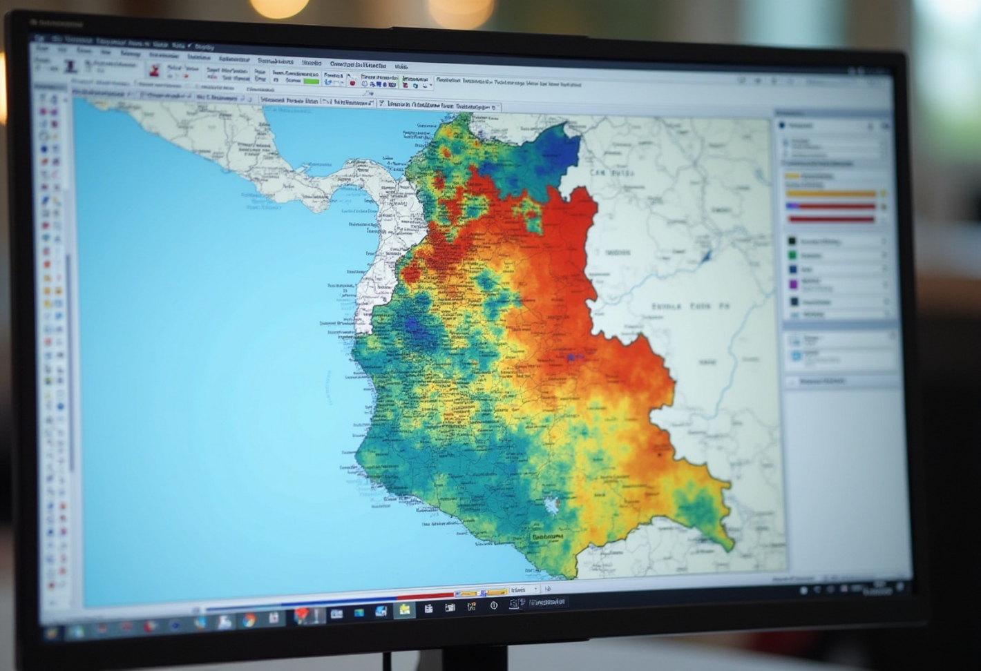  A choropleth map of Guatemala, divided into regions and colored according to a graduated color scheme, with a blurred legend indicating the values associated with each color. 