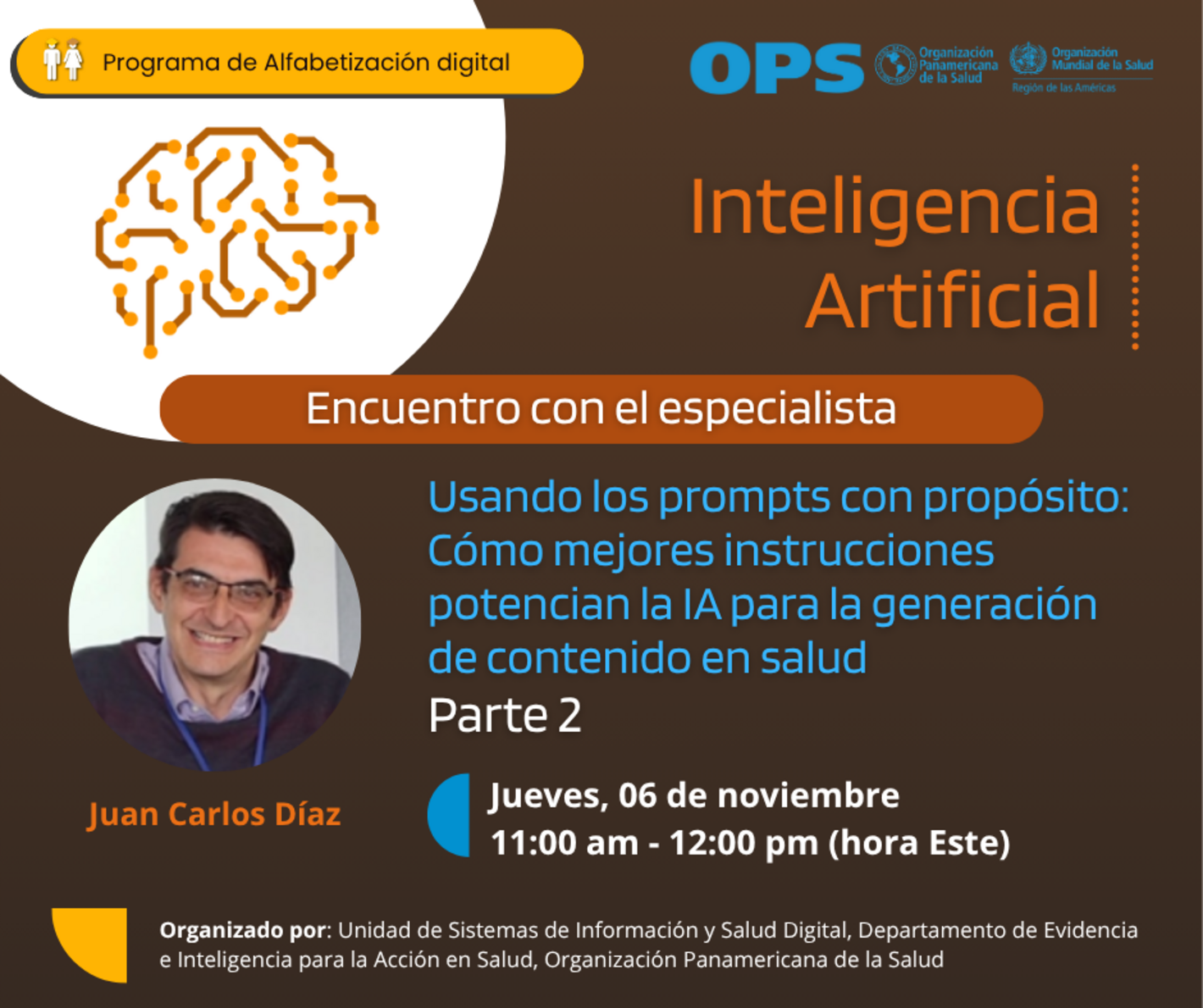 Imagen informativa sobre el encuentro con el especialista Usando prompts con propósito - Parte 2