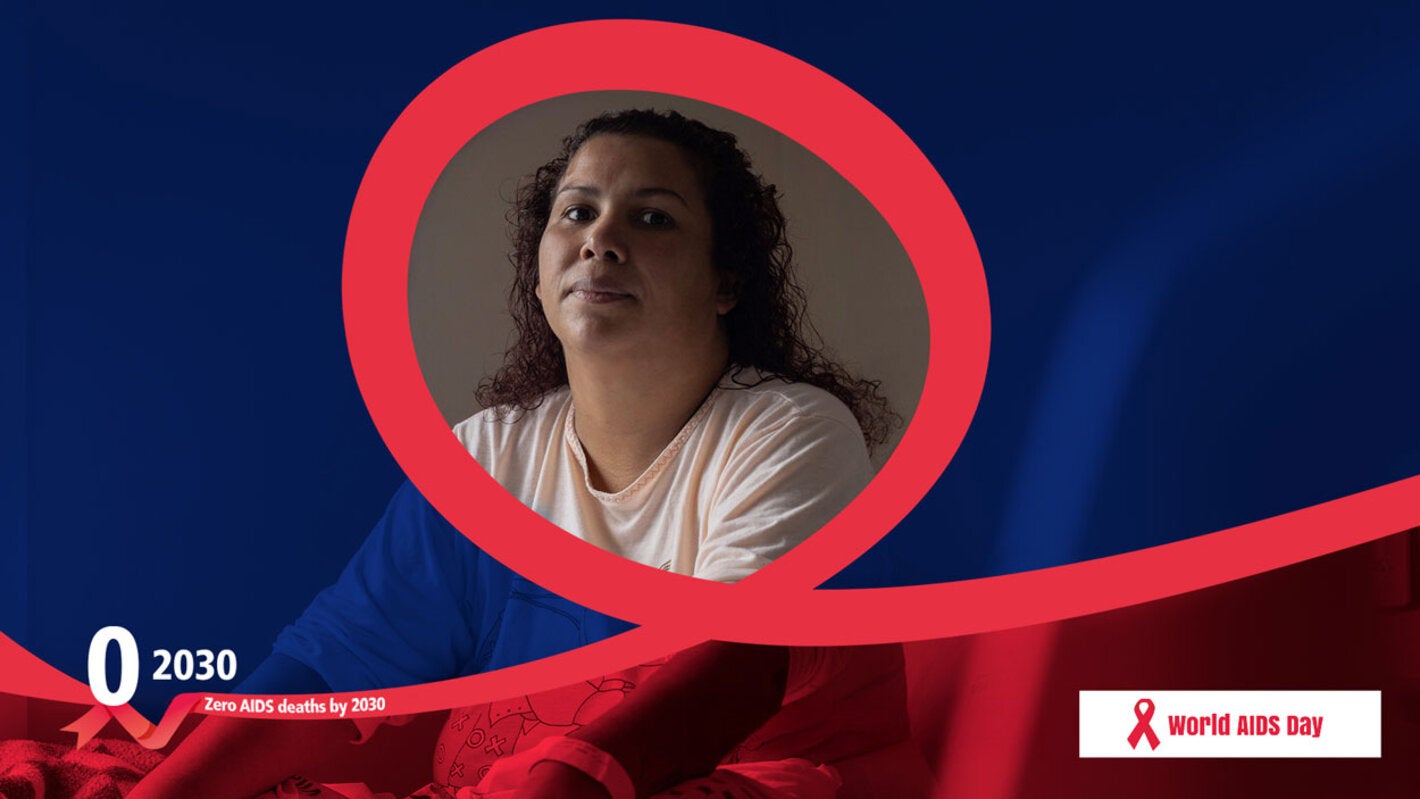 Women surrounded by a red ribbon