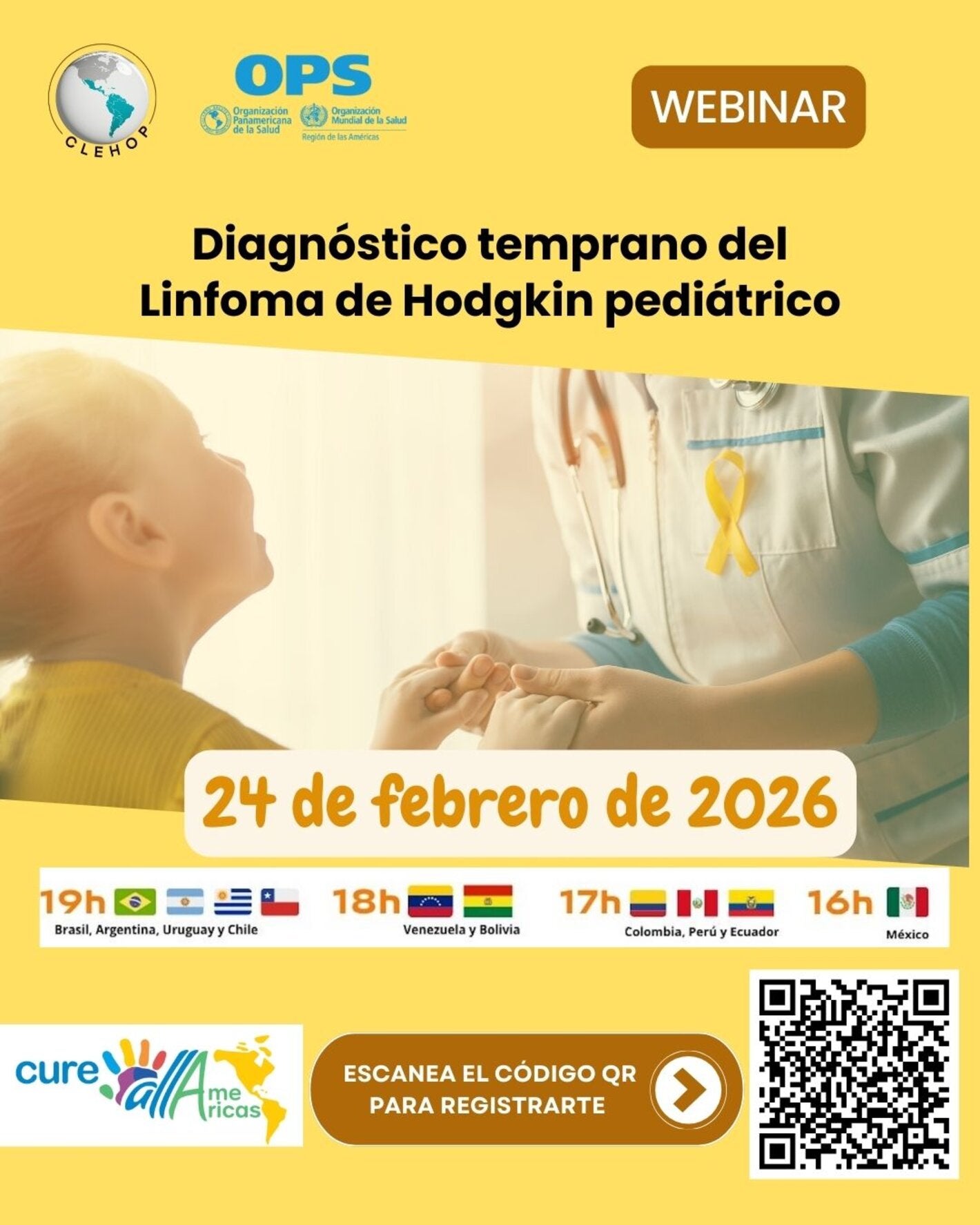Tarjeta de invitación al webinar Diagnóstico temprano del Linfoma de Hodgkin pediátrico
