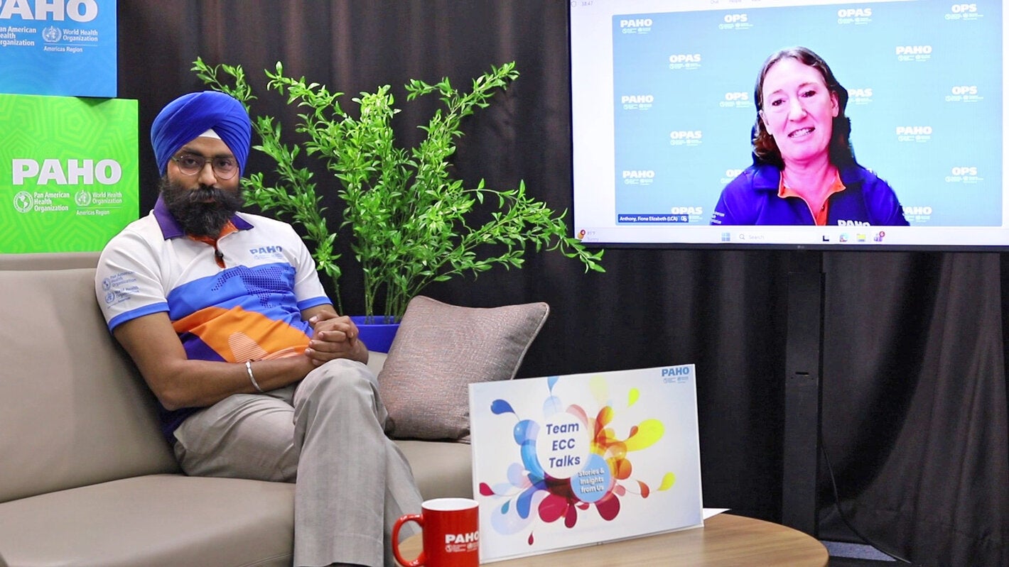 Prabhjot Singh and Fiona Anthony on set discussing event-based surveillance