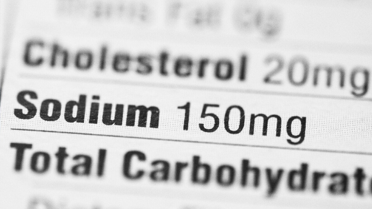 Nutritional information label, high in sodium