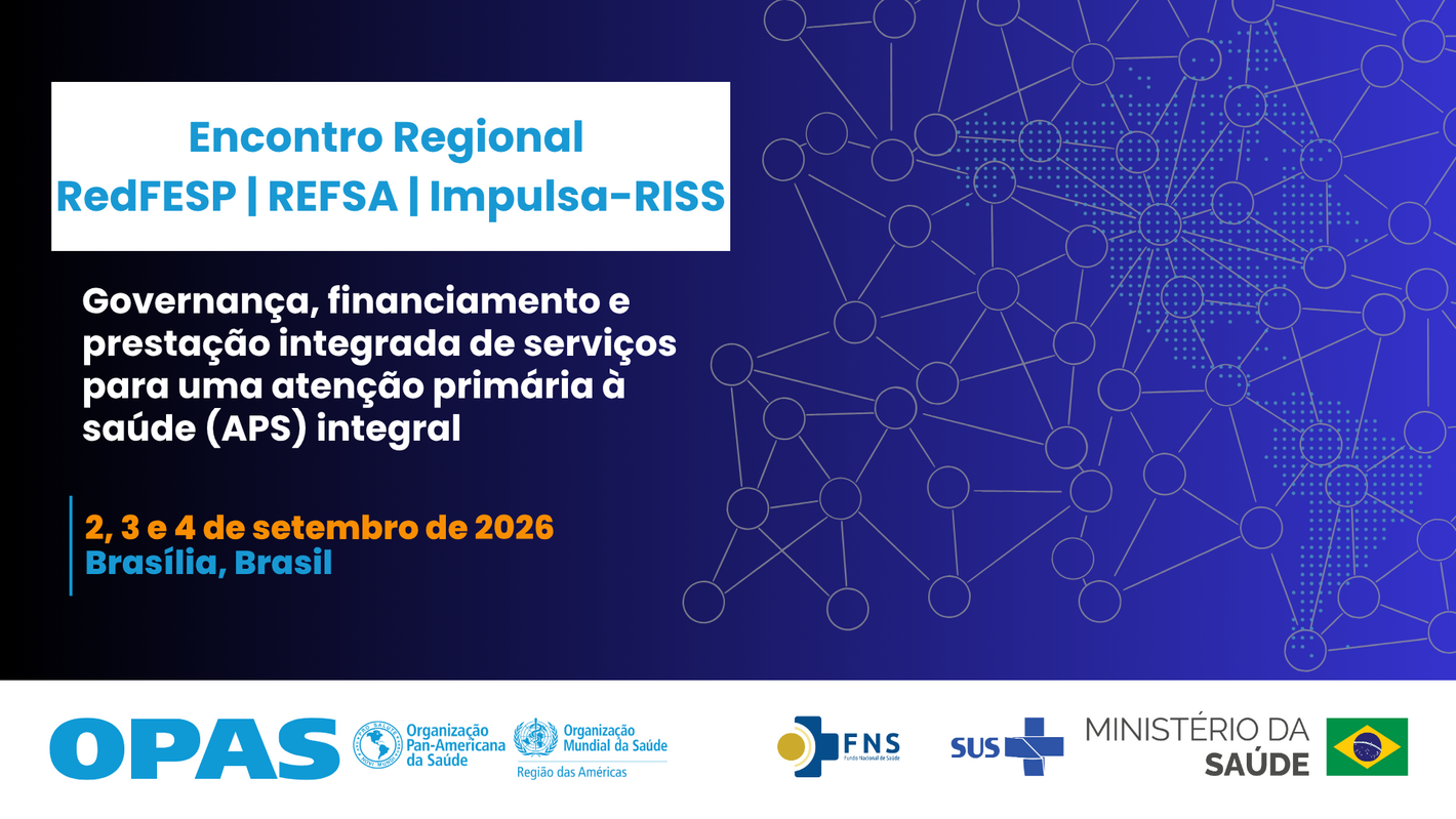 Banner Encontro regional RedFESP – REFSA – Impulsa-RISS Governança, financiamento e prestação de serviços para uma APS integral