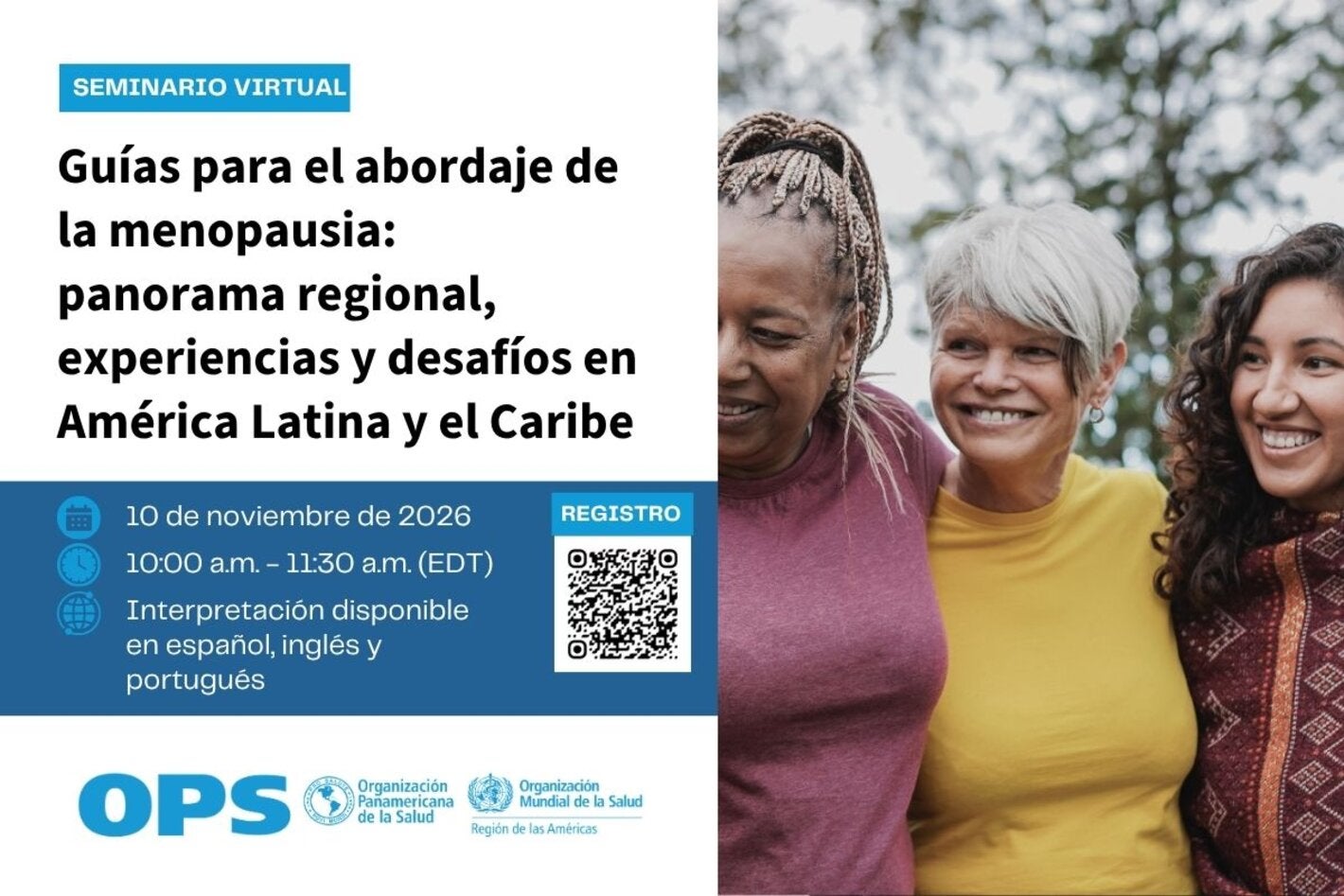 Webinar flyer including 3 women of different ages to represent menopause
