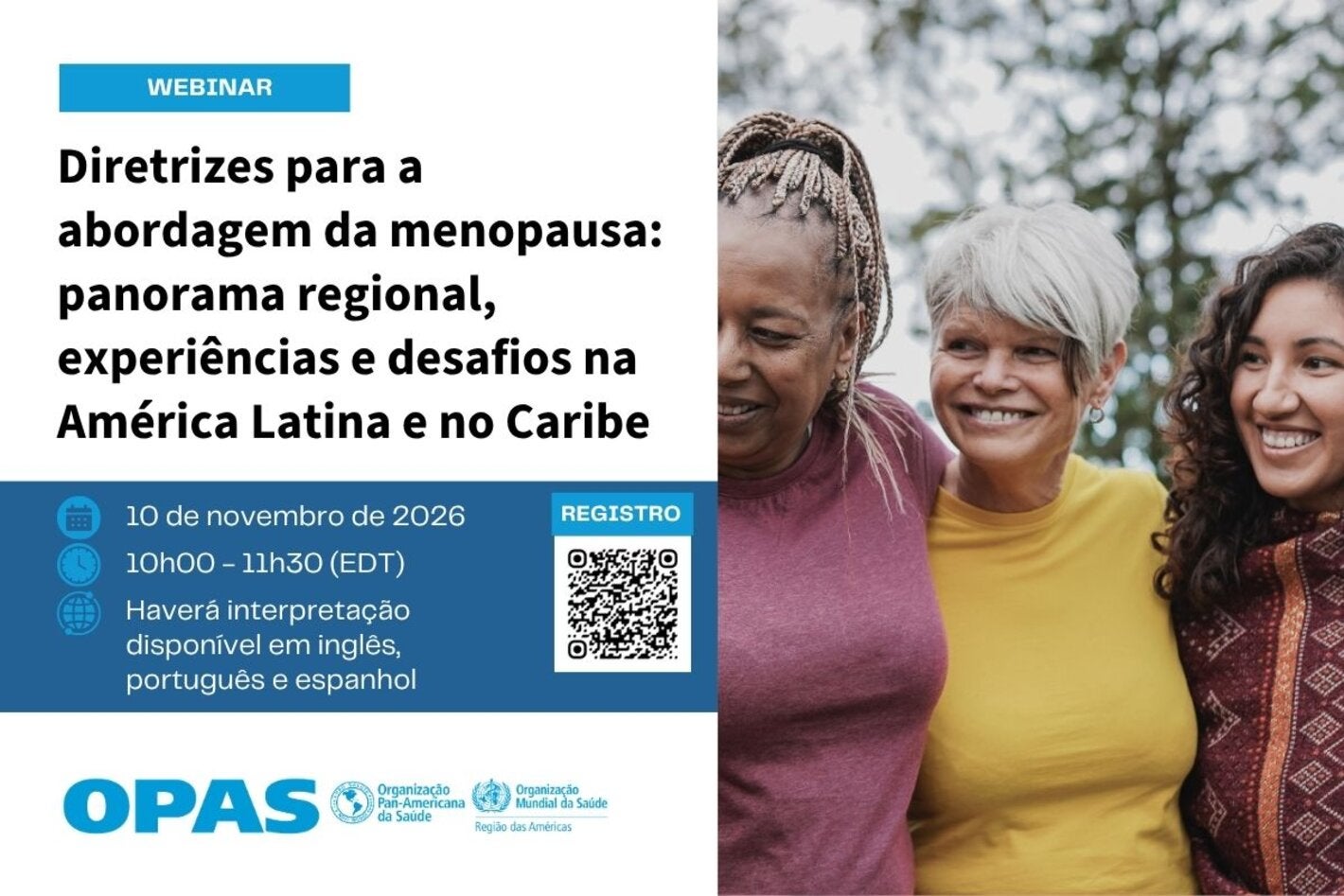 Webinar flyer including 3 women of different ages to represent menopause