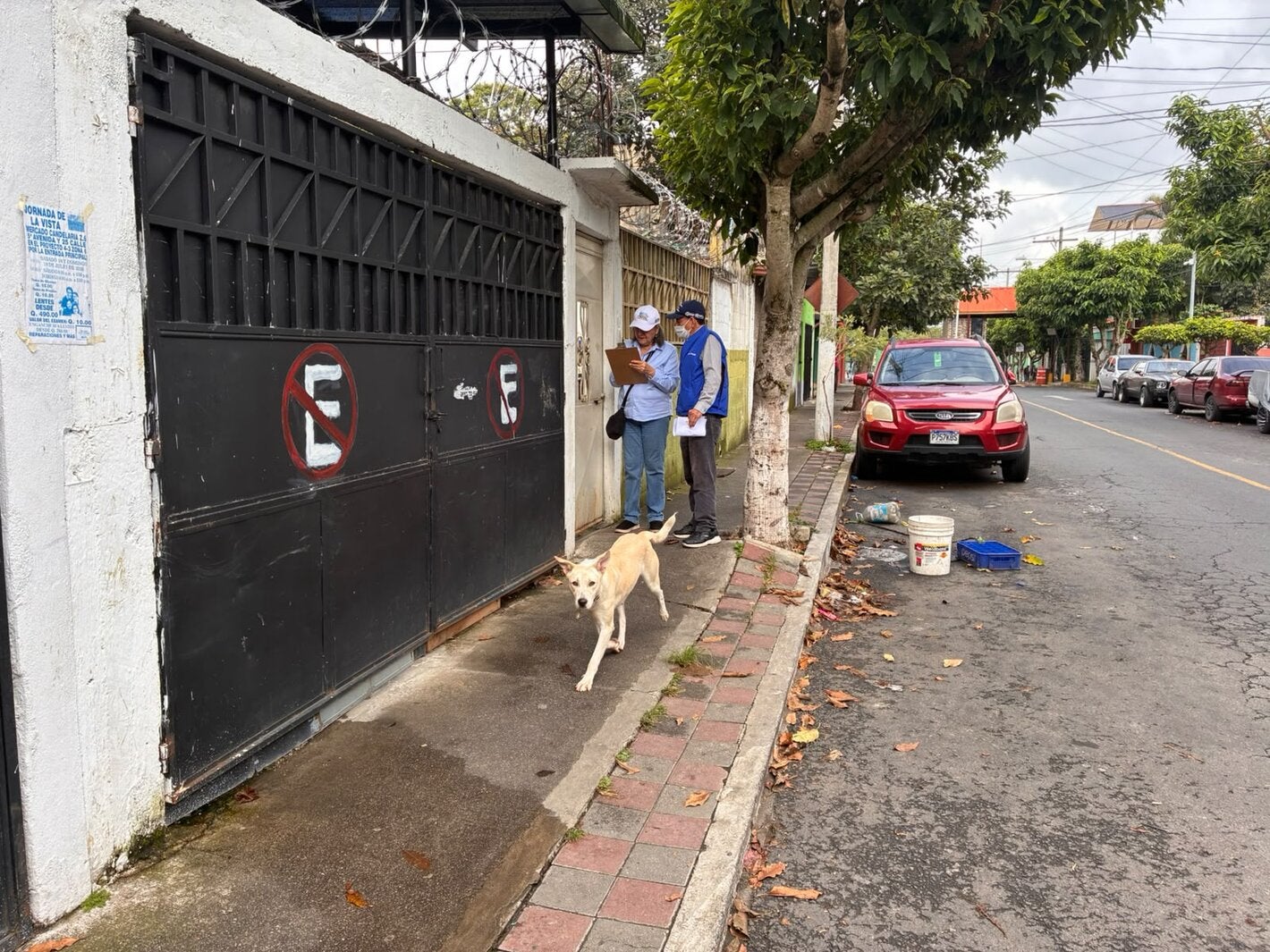 personal de salud y ops registrando número de animales, perros y gatos, casa por casa.