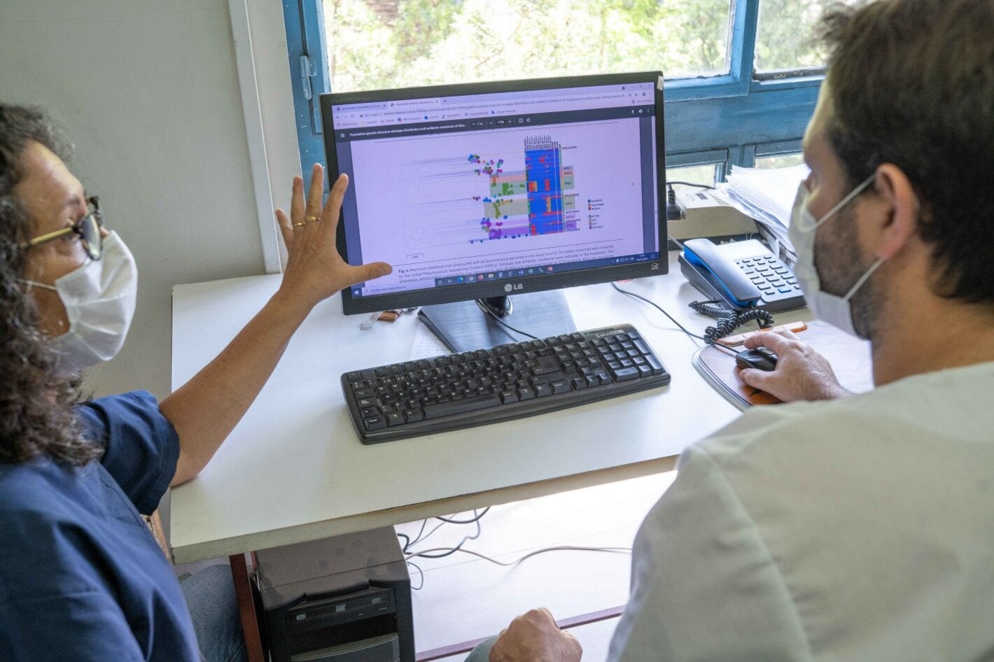 Análisis de un árbol filogenético generado a partir de datos de secuenciación genómica en el laboratorio de genética del Servicio.