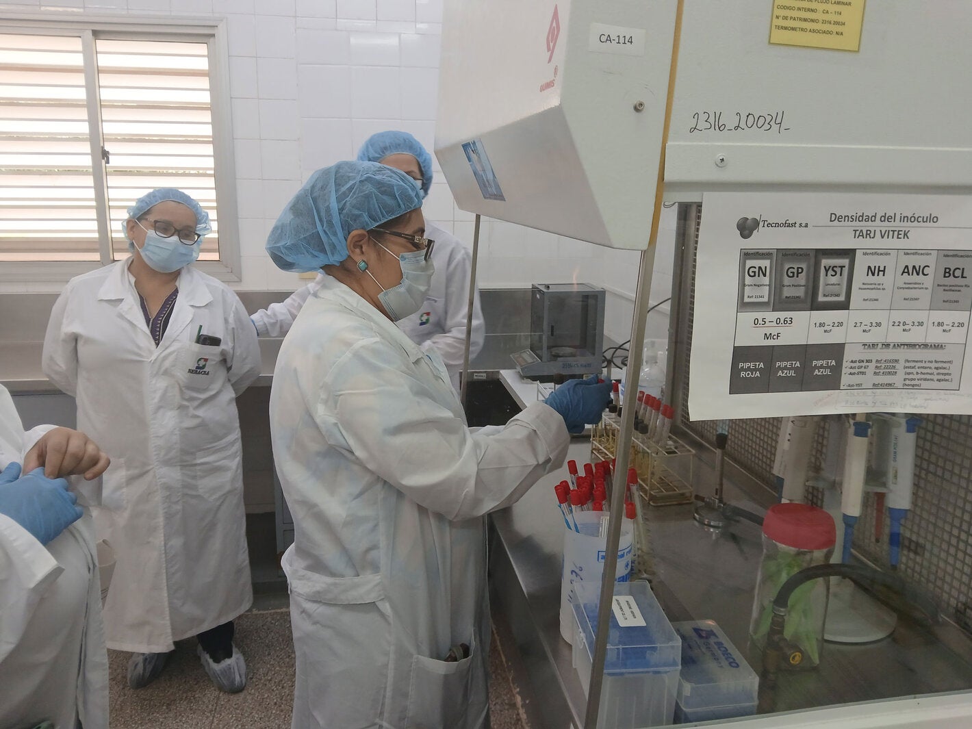 ""técnico de PANAFTOSA capacitando personal de laboratorio de Paraguay en inocuidad de alimentos y RAM